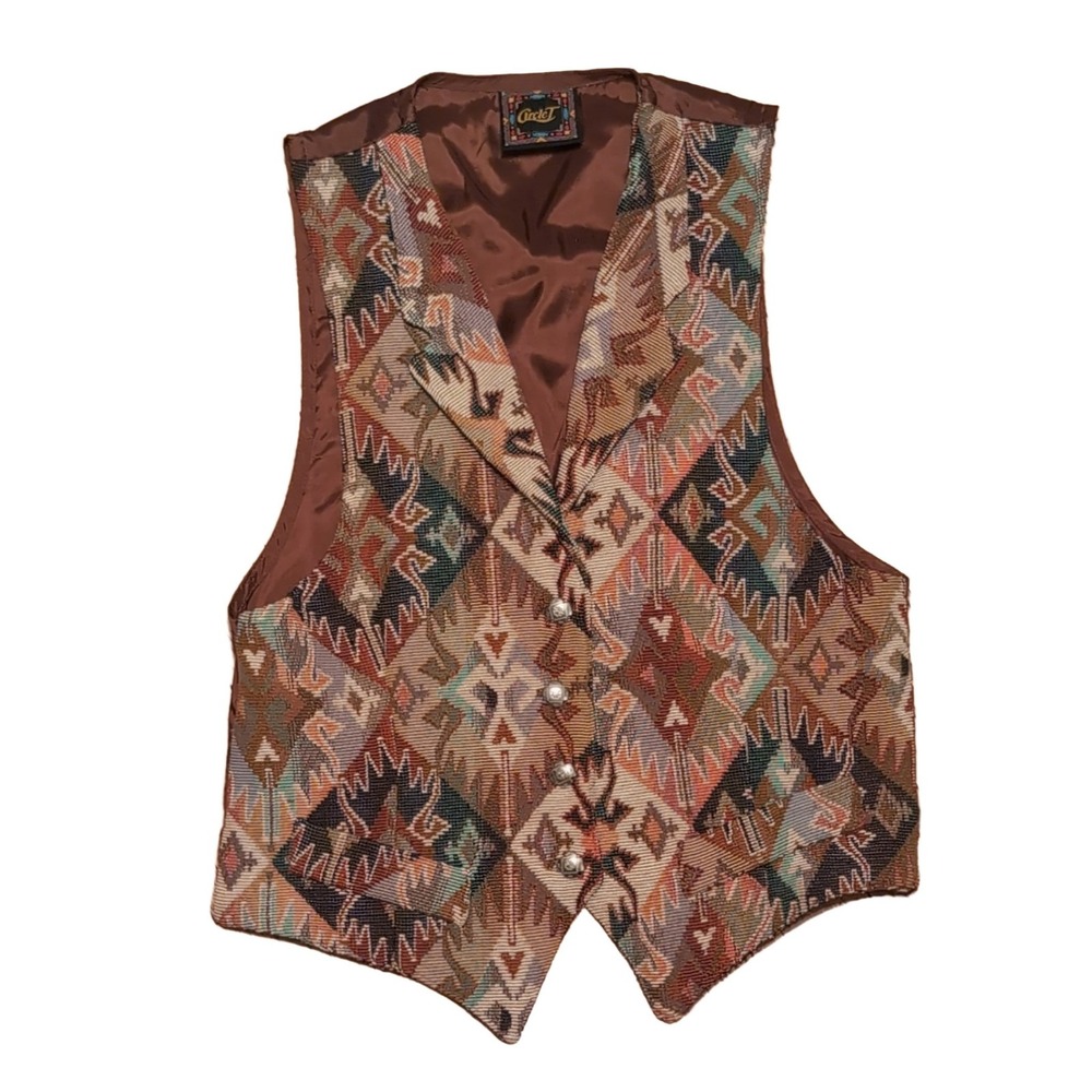 Circle T Southwestern Geometric Tapestry Vest Womens Medium Multicolor 3721